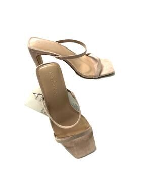 NWT The Drop “Avery” Slide-On Two-Strap Square Toe Block Heel Sandals-Nude  7.5